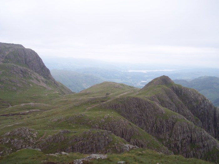 Looking back from Pike of Stickle to Loft Crag and Harrison Stickle