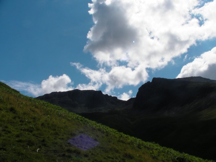 The Scafells were in sight for much of the climb of Lingmell