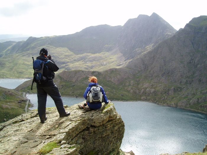 Taking a break on the Pyg Track overlooking Glaslyn